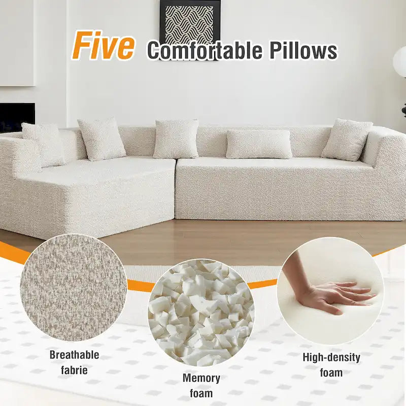 127.5 Polyester Upholstered Modular Oversized Minimalist Comfy Sectional Compressed Sofa
