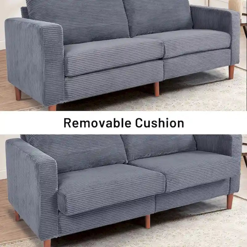 82.68 in. L Corduroy Mid-Century Modern Rectangle 2-Seater Loveseat with Square Arm