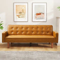 Mid-Century 74 in PU Leather Futon Sofa Bed, Button Tufted Sofa 3-Seat for Living Room Bedroom