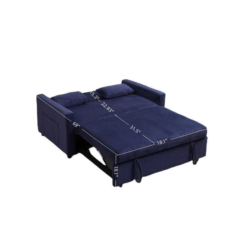 69 Corduroy Sleeper Sofa with Adjustable Backrest & Storage Pocket