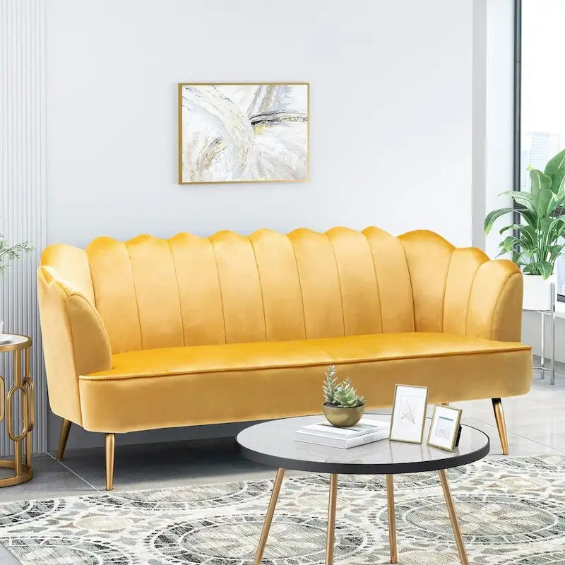 76.25 3-Sitzer-Sofa aus Samt mit Rautensteppung und Metallbeinen für das Wohnzimmer