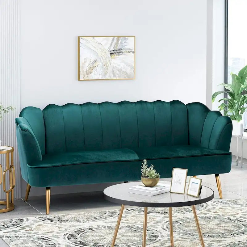 76.25 3-Sitzer-Sofa aus Samt mit Rautensteppung und Metallbeinen für das Wohnzimmer