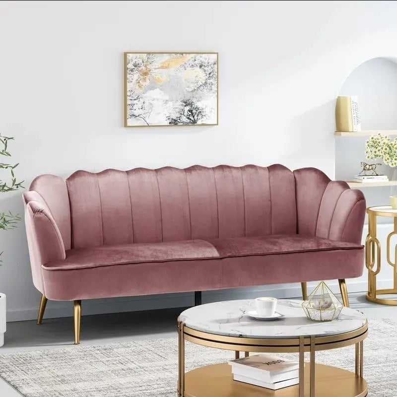 76.25 3-Sitzer-Sofa aus Samt mit Rautensteppung und Metallbeinen für das Wohnzimmer