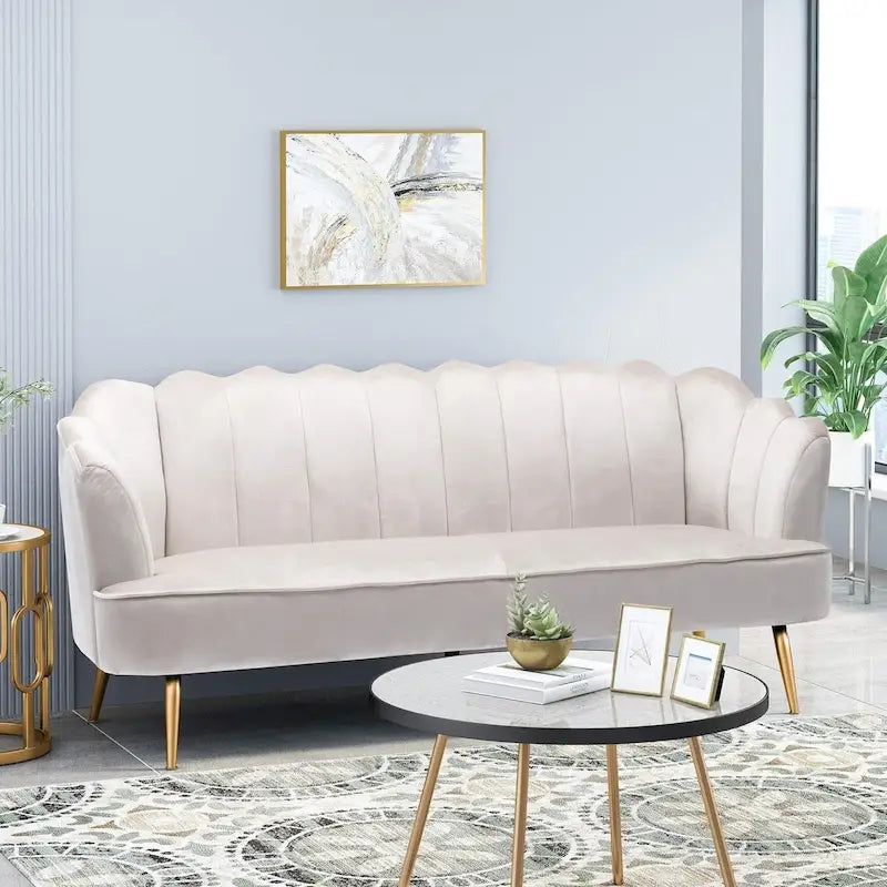 76.25 3-Sitzer-Sofa aus Samt mit Rautensteppung und Metallbeinen für das Wohnzimmer