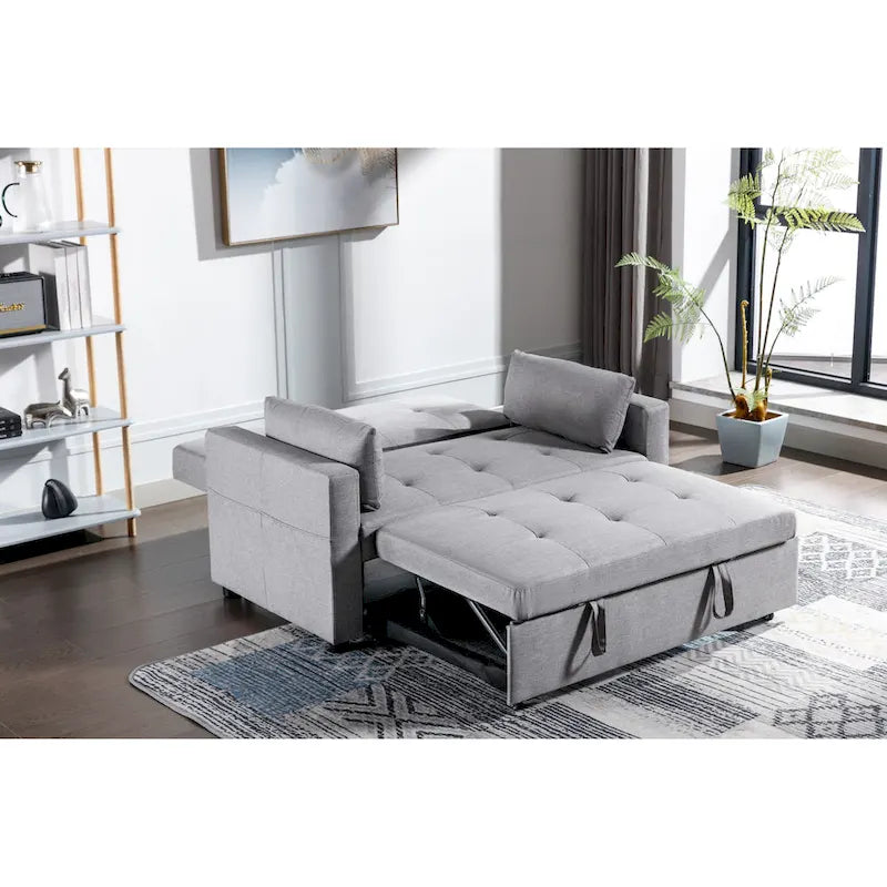 Divanetto Convertibile in Lino Grigio Chiaro con Tasca Laterale