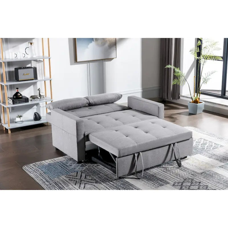 Divanetto Convertibile in Lino Grigio Chiaro con Tasca Laterale