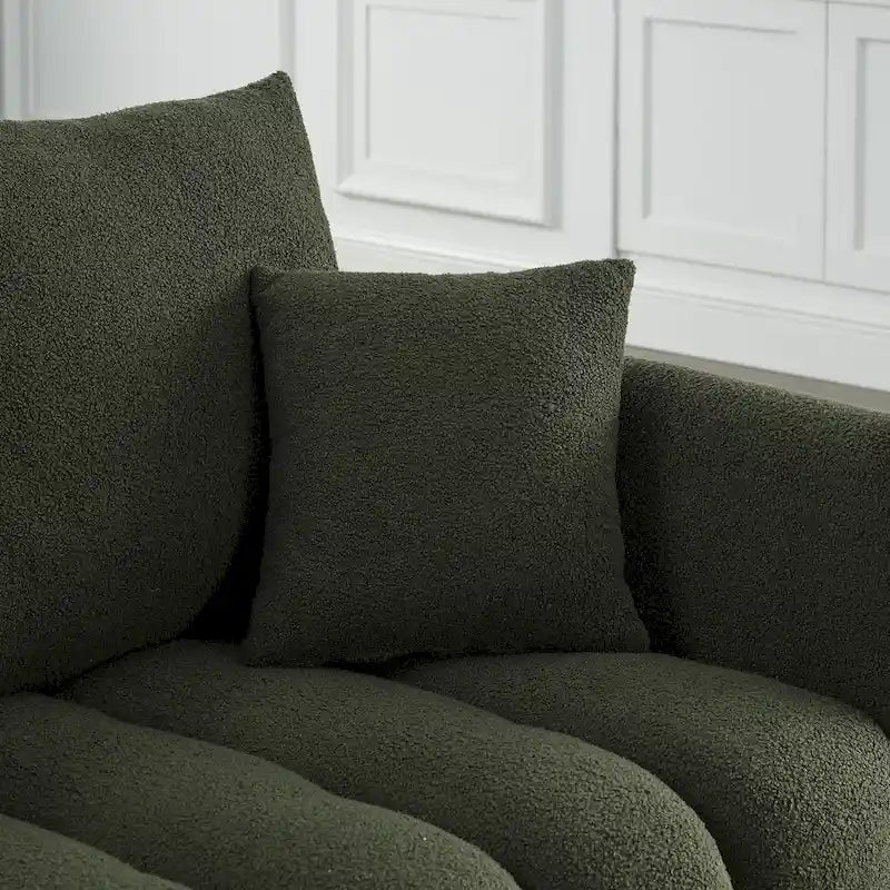 Divano a 3 posti Green Teddy con cuscini posteriori e struttura in legno