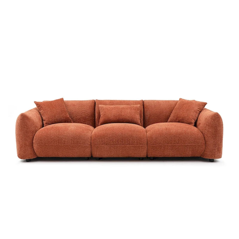 Mid-century moderne bouclé stoffen 3-zitsbank van 102.36 met kussens voor de woonkamer
