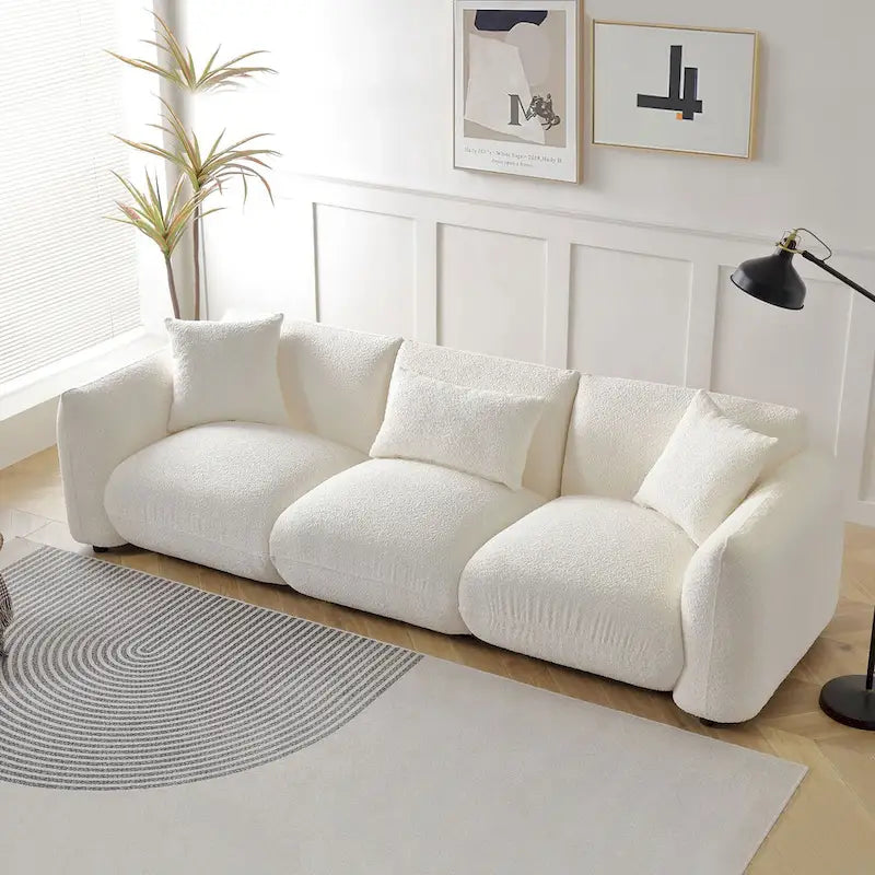 Mid Century Modern 102.36 Boucle Upholstered 3-seater Sofa with Pillows for Livingroom