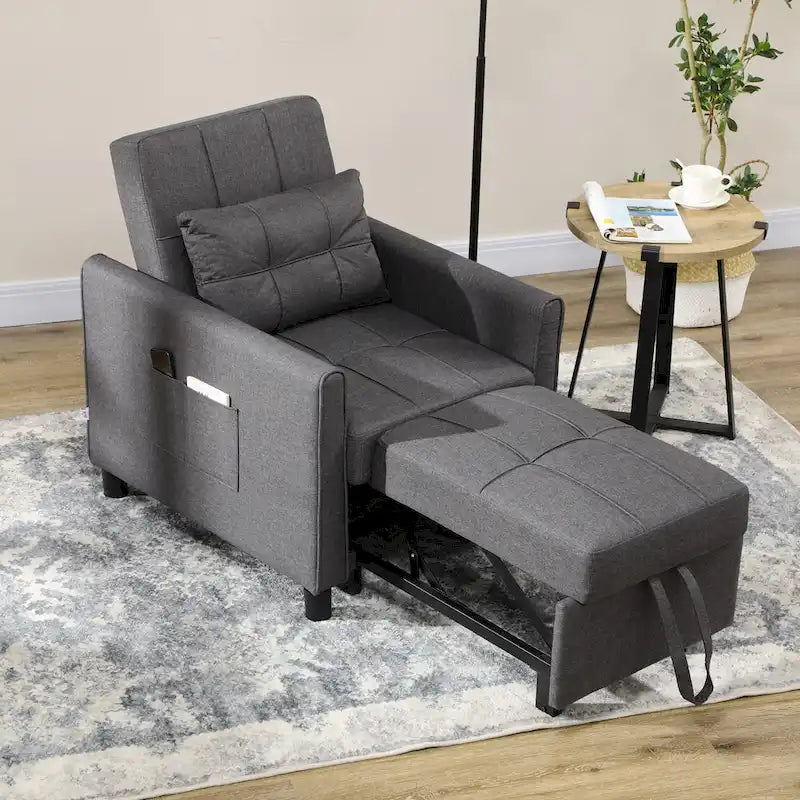 Divano Letto Singolo Convertibile in Poliestere Grigio Scuro con Schienale Regolabile