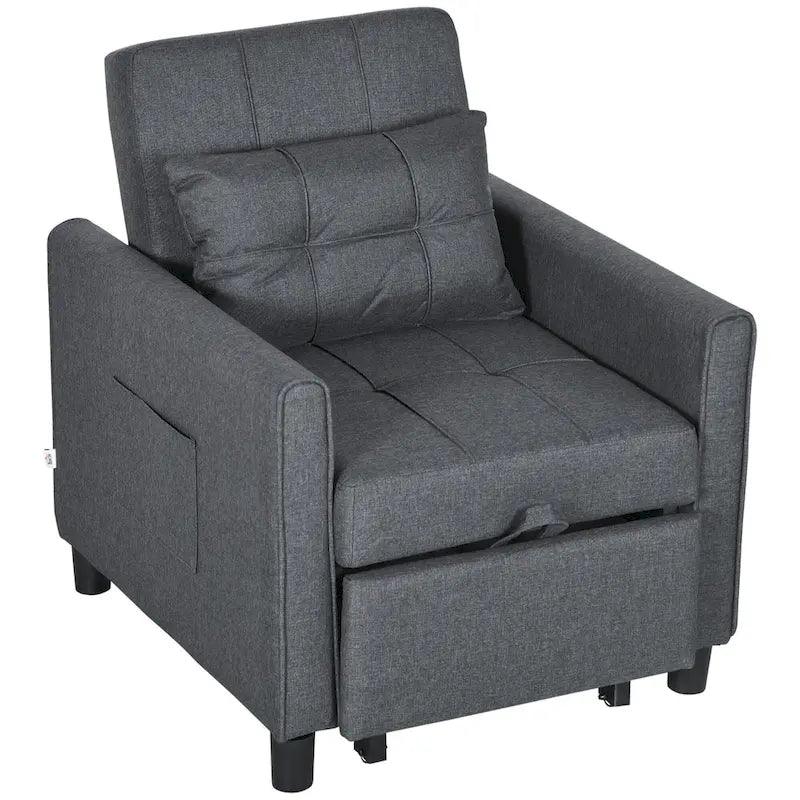 Divano Letto Singolo Convertibile in Poliestere Grigio Scuro con Schienale Regolabile