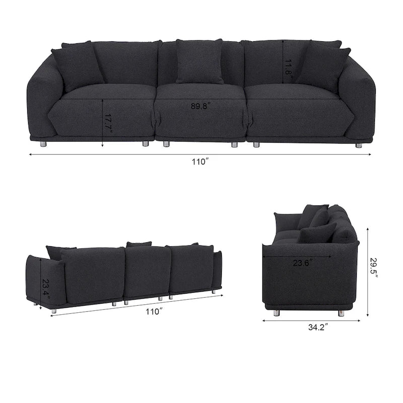 Modern 111 Oversized 3-seater Sofa with Metal Legs and Solid Wood Frame for Living Room