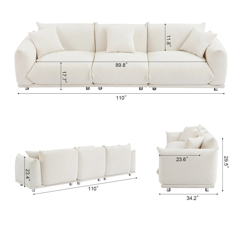 Modern 111 Oversized 3-seater Sofa with Metal Legs and Solid Wood Frame for Living Room