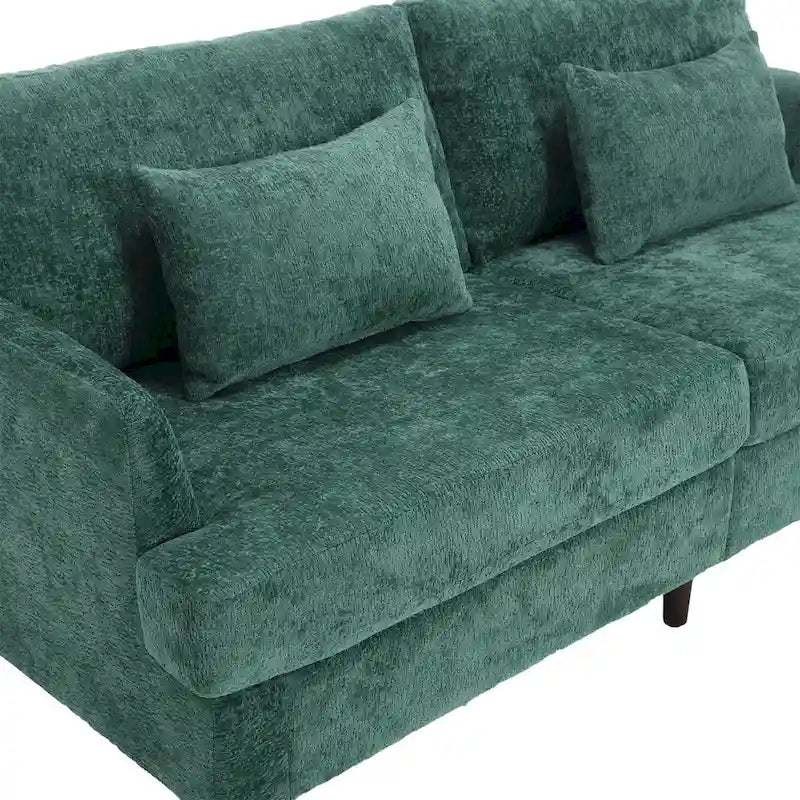 Divano a 2 posti verde 68.9 in ciniglia con cuscini sfoderabili e gambe in legno