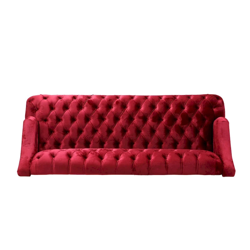 Wine Red Modern 73.25 Button Tufted 3-seater Sofa with Birch Wood Legs for Living Room