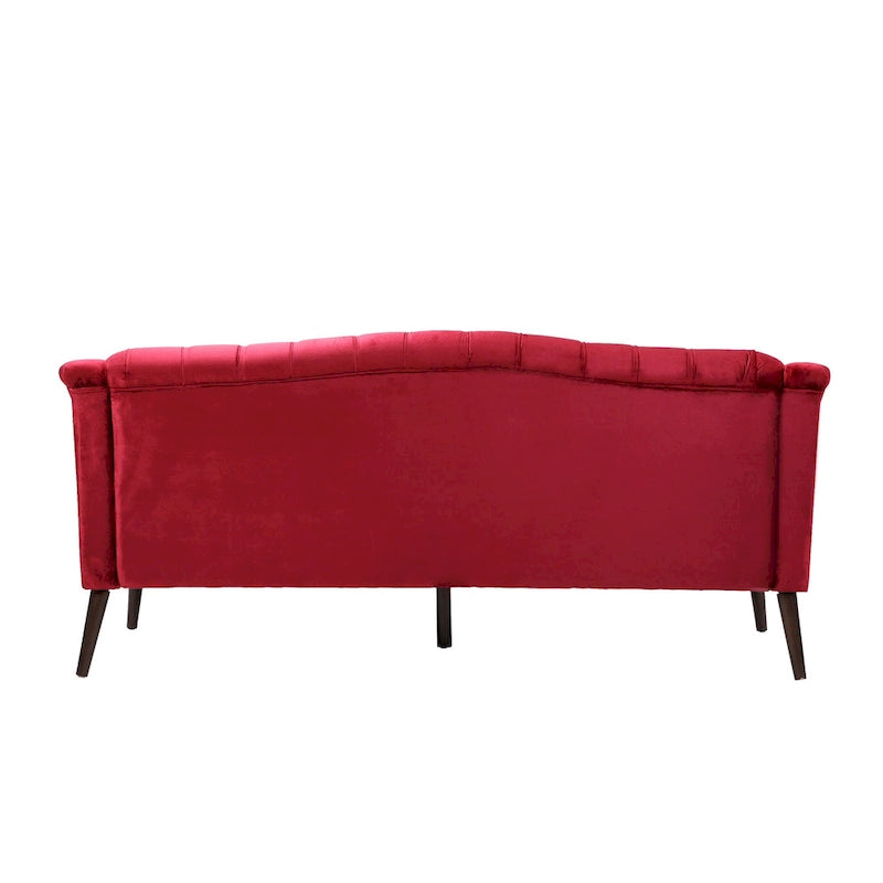 Wine Red Modern 73.25 Button Tufted 3-seater Sofa with Birch Wood Legs for Living Room
