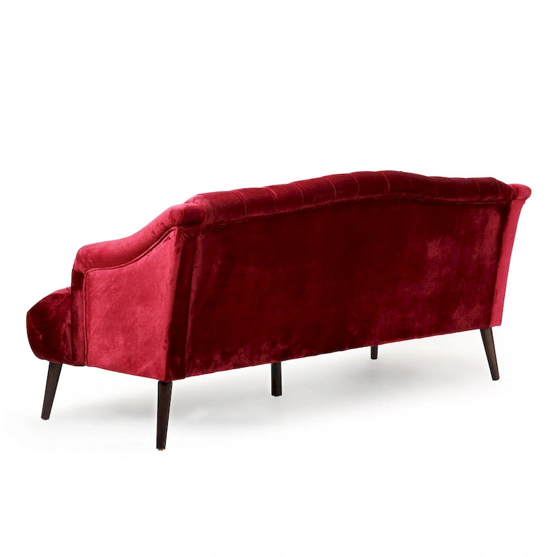 Wine Red Modern 73.25 Button Tufted 3-seater Sofa with Birch Wood Legs for Living Room
