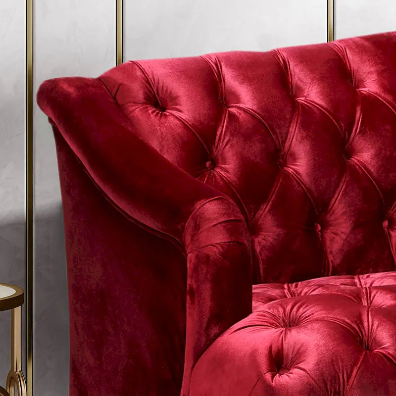 Wine Red Modern 73.25 Button Tufted 3-seater Sofa with Birch Wood Legs for Living Room