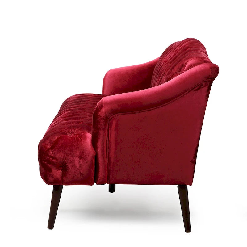 Wine Red Modern 73.25 Button Tufted 3-seater Sofa with Birch Wood Legs for Living Room