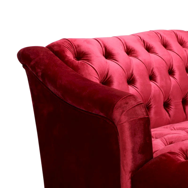 Wine Red Modern 73.25 Button Tufted 3-seater Sofa with Birch Wood Legs for Living Room
