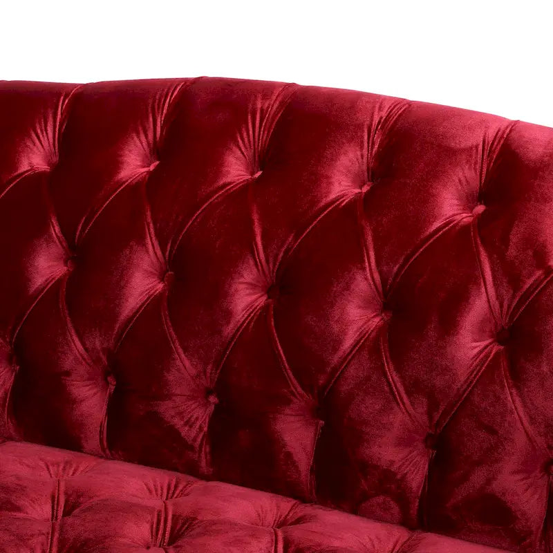 Wine Red Modern 73.25 Button Tufted 3-seater Sofa with Birch Wood Legs for Living Room
