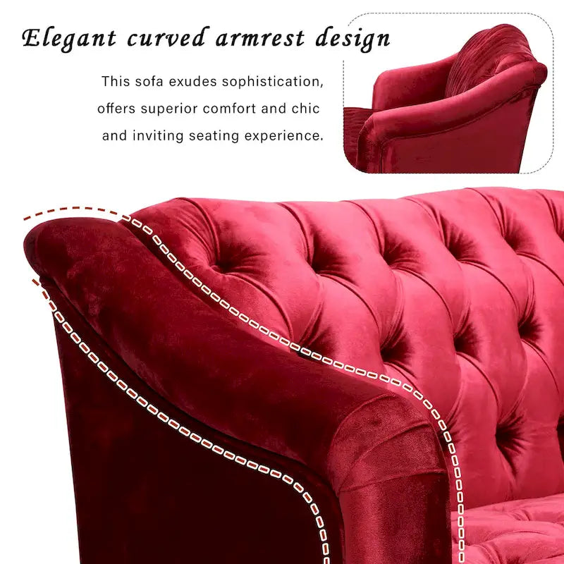 Wine Red Modern 73.25 Button Tufted 3-seater Sofa with Birch Wood Legs for Living Room