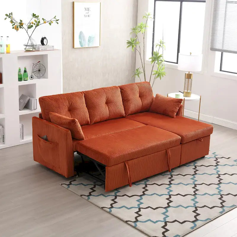 Orange 81.1 L-Shaped Fabric Sofa: Reversible Chaise, Storage, Solid Wood Frame, and Foam Seating