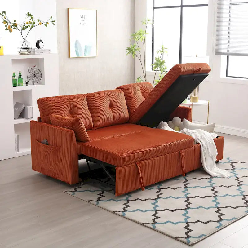 Orange 81.1 L-Shaped Fabric Sofa: Reversible Chaise, Storage, Solid Wood Frame, and Foam Seating