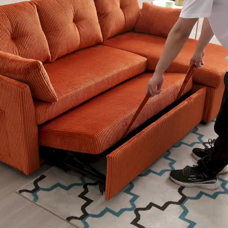 Orange 81.1 L-Shaped Fabric Sofa: Reversible Chaise, Storage, Solid Wood Frame, and Foam Seating