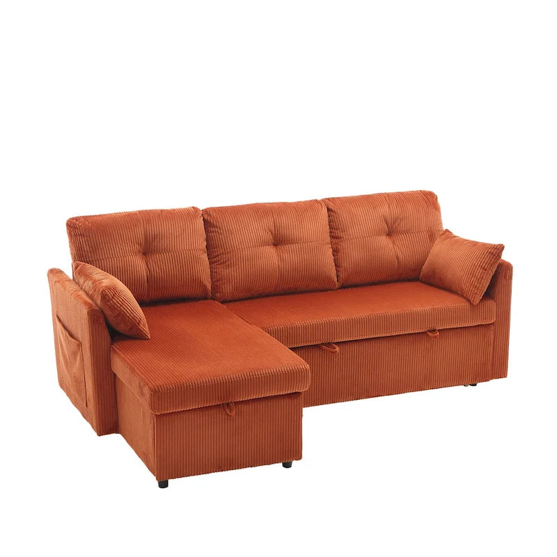 Orange 81.1 L-Shaped Fabric Sofa: Reversible Chaise, Storage, Solid Wood Frame, and Foam Seating