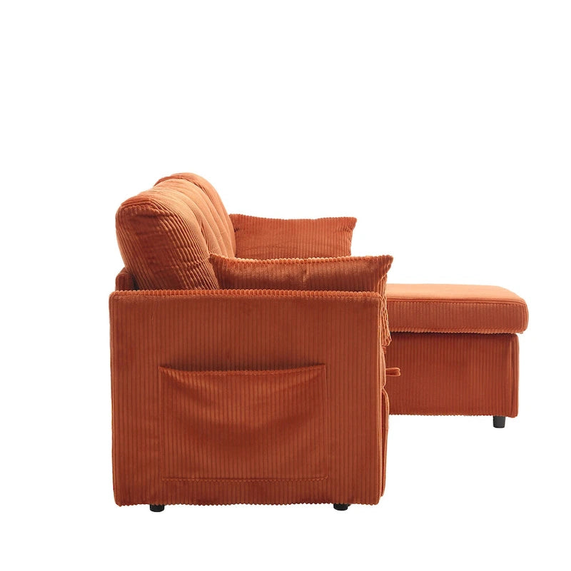 Orange 81.1 L-Shaped Fabric Sofa: Reversible Chaise, Storage, Solid Wood Frame, and Foam Seating