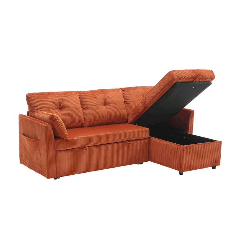 Orange 81.1 L-Shaped Fabric Sofa: Reversible Chaise, Storage, Solid Wood Frame, and Foam Seating