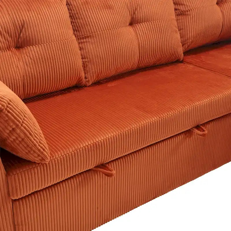 Orange 81.1 L-Shaped Fabric Sofa: Reversible Chaise, Storage, Solid Wood Frame, and Foam Seating