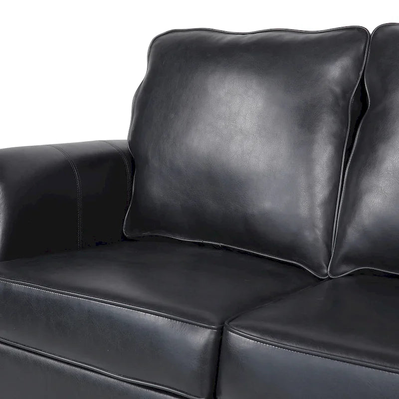Black Modern 80 Faux Leather 3-seater Sofa with Birch Wood Legs and Nailheads for Living Room