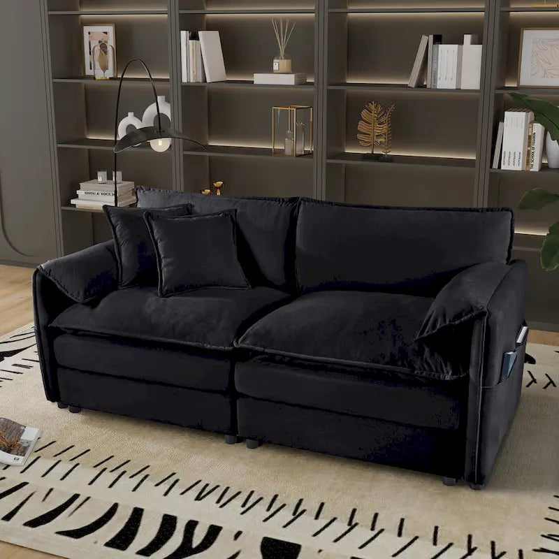 64 Oversized Chenille 2-Seater Sofa with DIY Combo & Storage Pockets