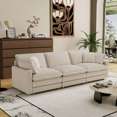 103 Corduroy Modern Classic 4-Seater Sofa with Deep Seat & 4 Pillows