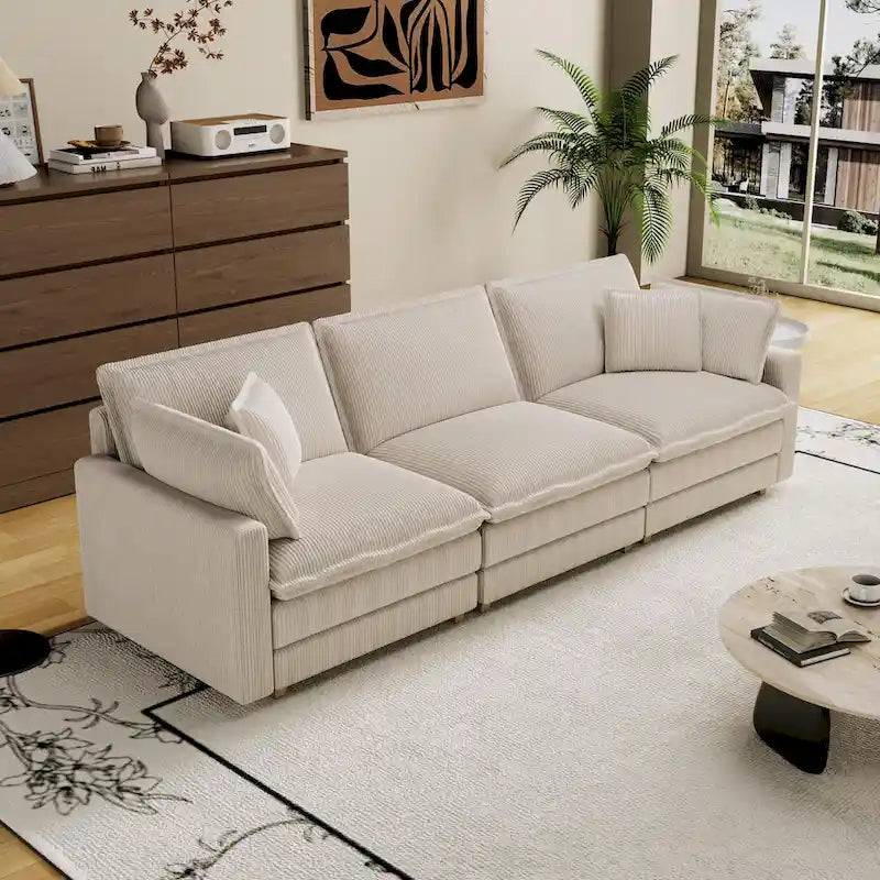 103 Corduroy Modern Classic 4-Seater Sofa with Deep Seat & 4 Pillows