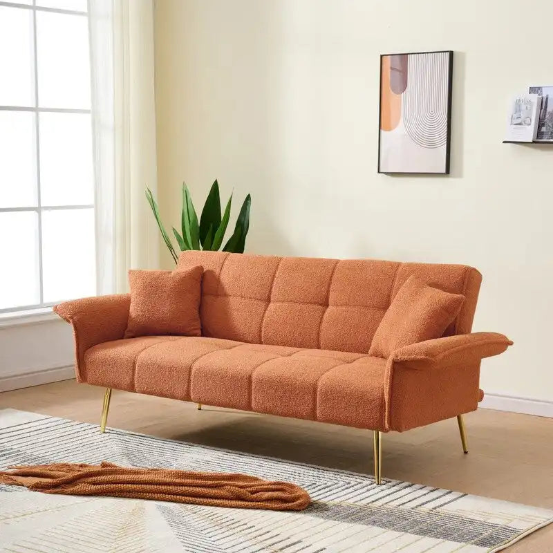 79.92 Teddy Velvet Upholstered Sofa Bed with Adjustable Back and Armrests
