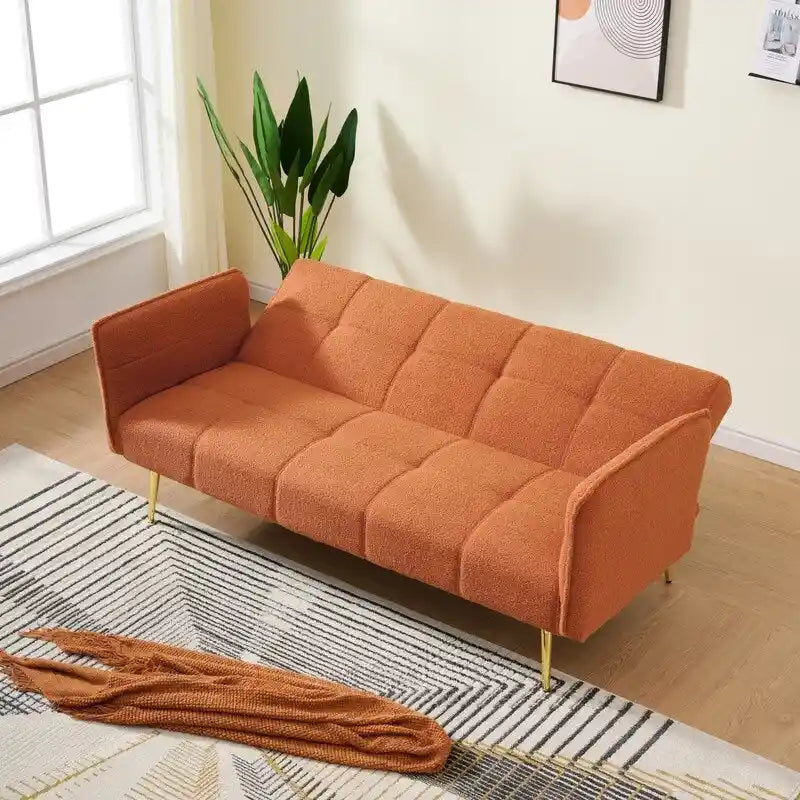 79.92 Teddy Velvet Upholstered Sofa Bed with Adjustable Back and Armrests