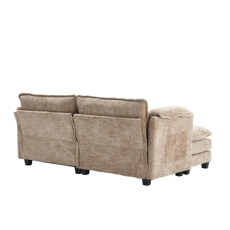 76.77 Chenille Upholstered Sofa with 2 Ottomans