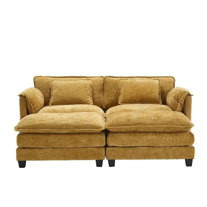 76.77 Chenille Upholstered Sofa with 2 Ottomans