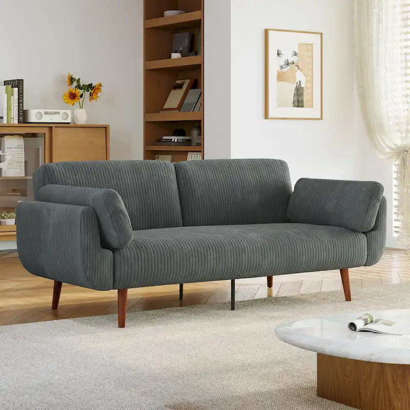 73 W Upholstered Corduroy Convertible Sleeper Sofa Bed with Pillows