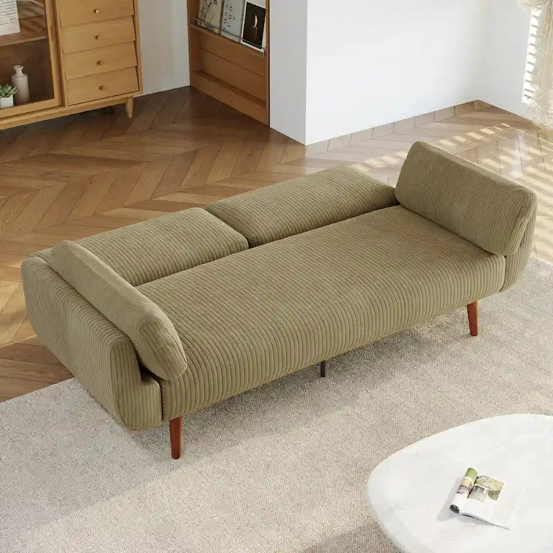 73 W Upholstered Corduroy Convertible Sleeper Sofa Bed with Pillows