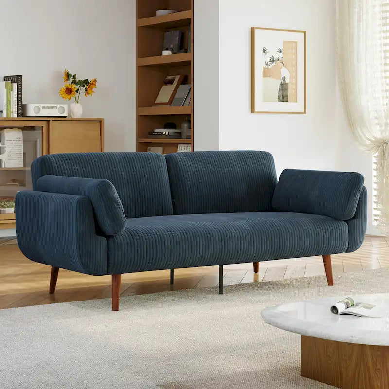 73 W Upholstered Corduroy Convertible Sleeper Sofa Bed with Pillows