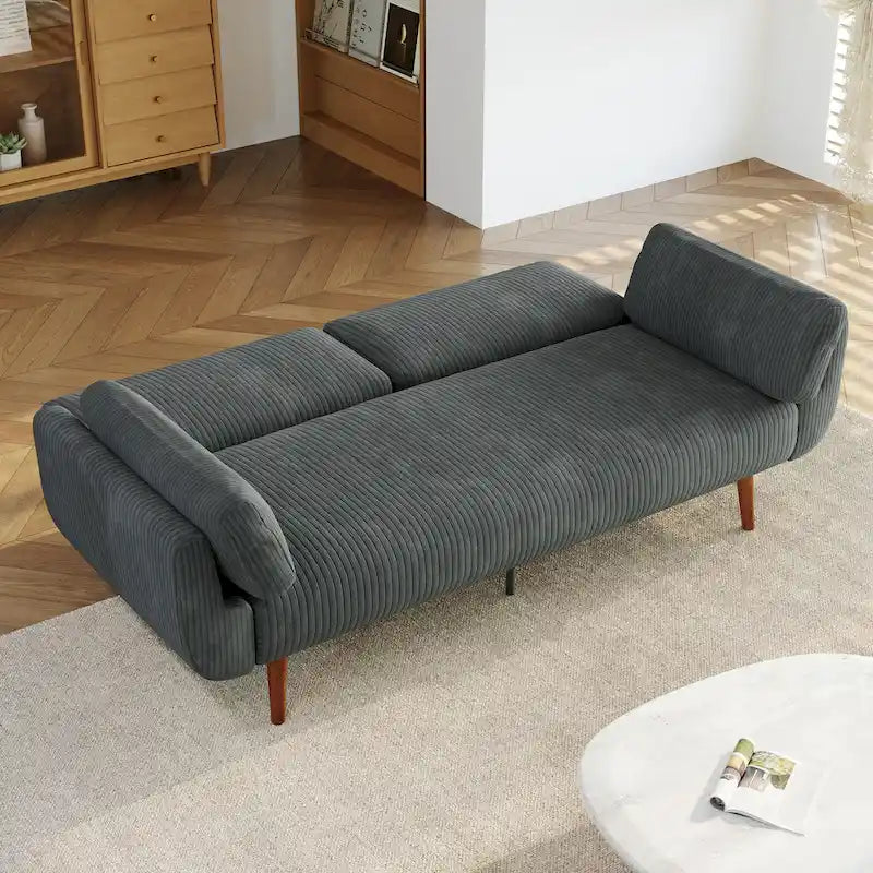 73 W Upholstered Corduroy Convertible Sleeper Sofa Bed with Pillows