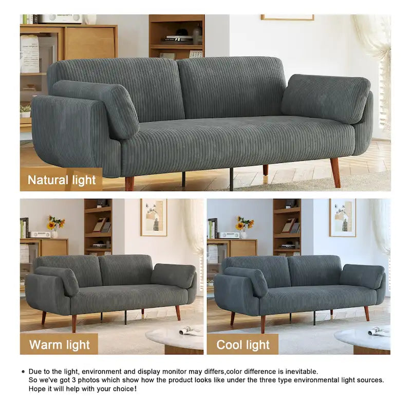 73 W Upholstered Corduroy Convertible Sleeper Sofa Bed with Pillows