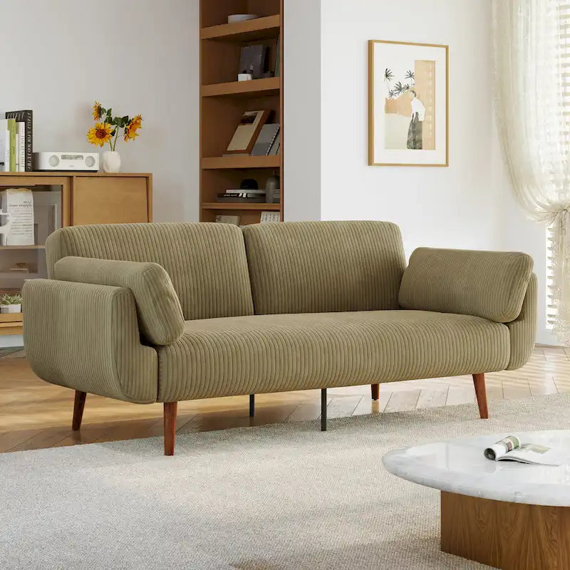 73 W Upholstered Corduroy Convertible Sleeper Sofa Bed with Pillows