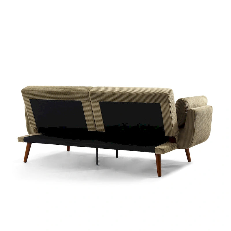 73 W Upholstered Corduroy Convertible Sleeper Sofa Bed with Pillows