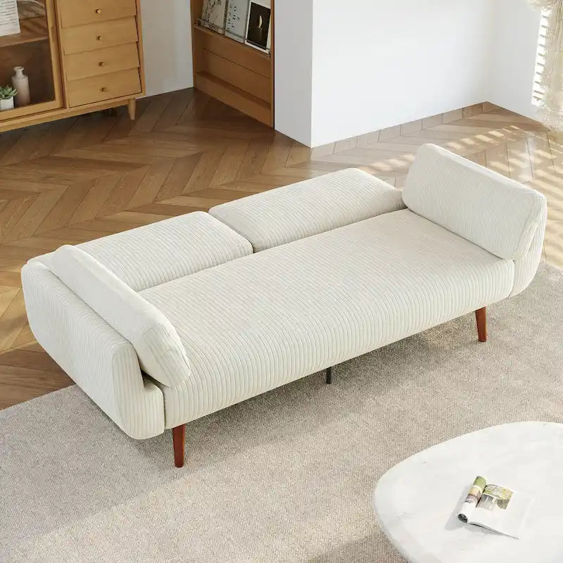 73 W Upholstered Corduroy Convertible Sleeper Sofa Bed with Pillows