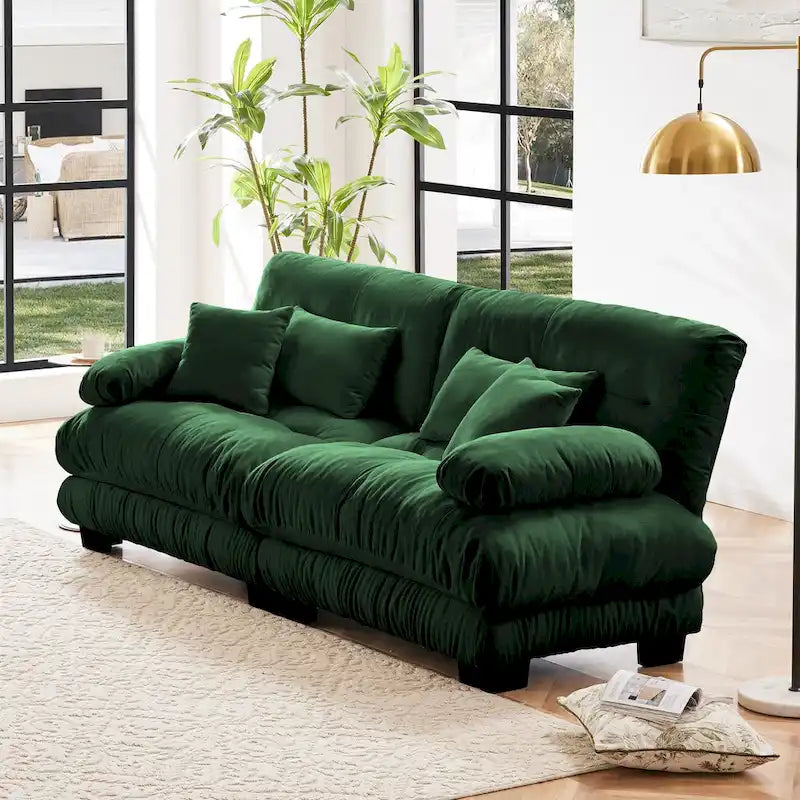 Cloud Couch 2 Seater Sofa for Living Room, Chenille 2 - Seat sofa with 2 Lumbar pillows and 2 throw pillows,Chenille Green